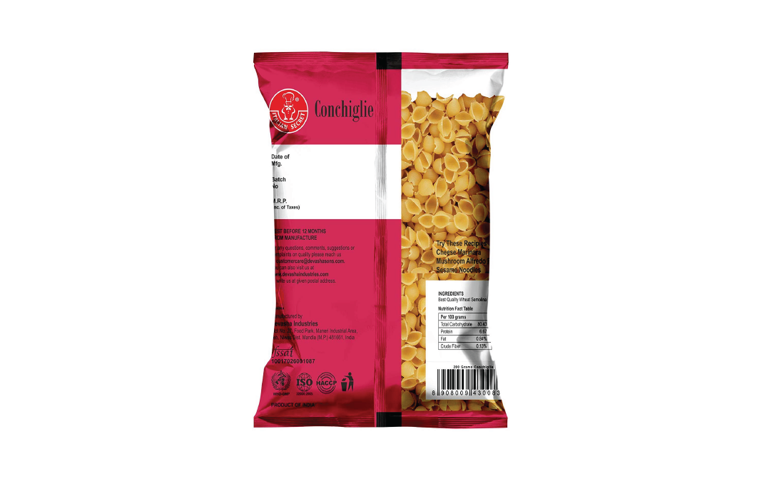Italian Secret Deliziosa Pasta Italiana Conchiglie   Pack  200 grams